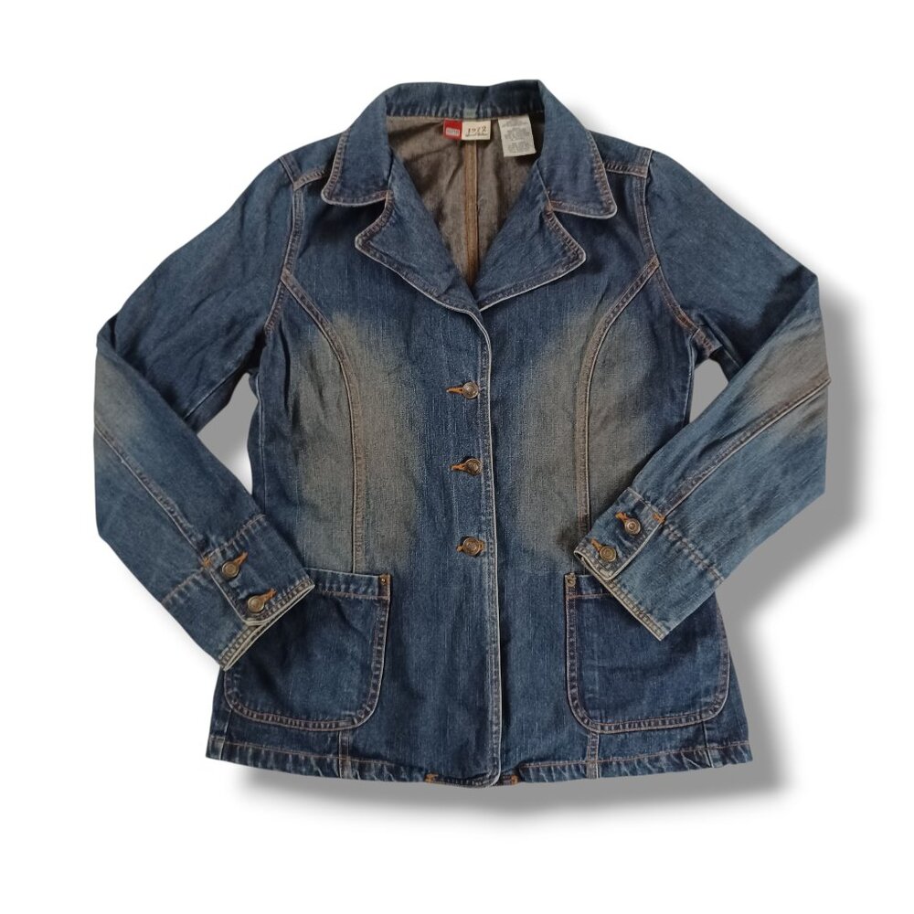 Vintage Faded Glory Womens Denim Blazer Y2k Blue Jean Jacket Size M Size 8/10